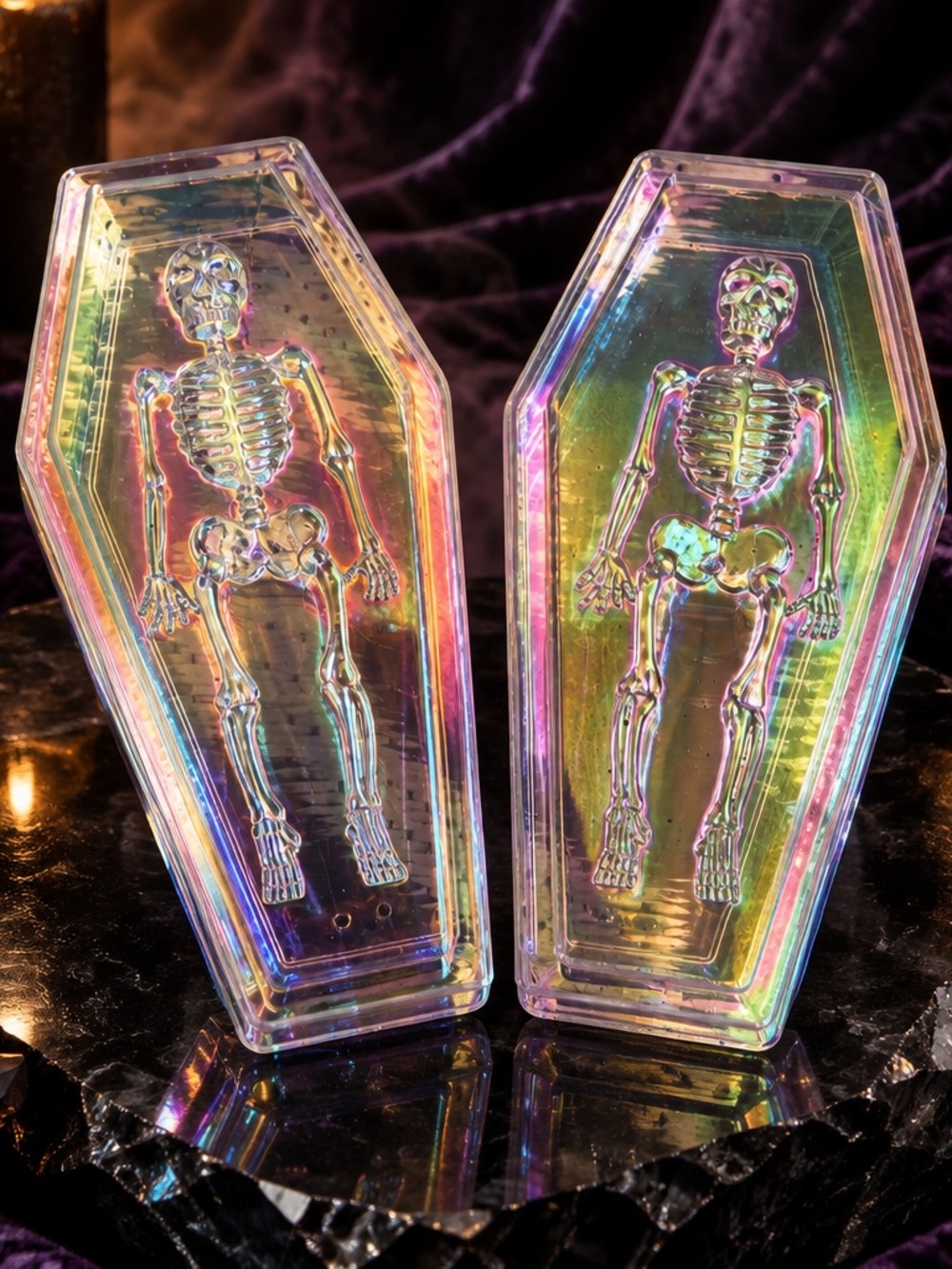 Holographic Skeleton Coffin Decor Iridescent Rainbow